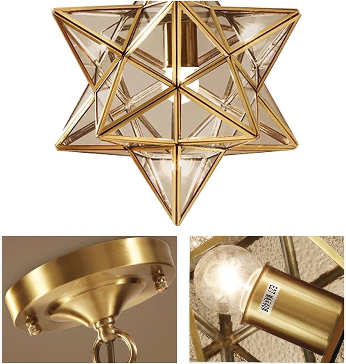 LED Pendant Light European Creative Star Island Glass Lantern Hanging Lamp Brass Frame Chandelier E-dison Lamps Fixture for Dining Room Living Bedroom Entrance Retro Decor Kitchen