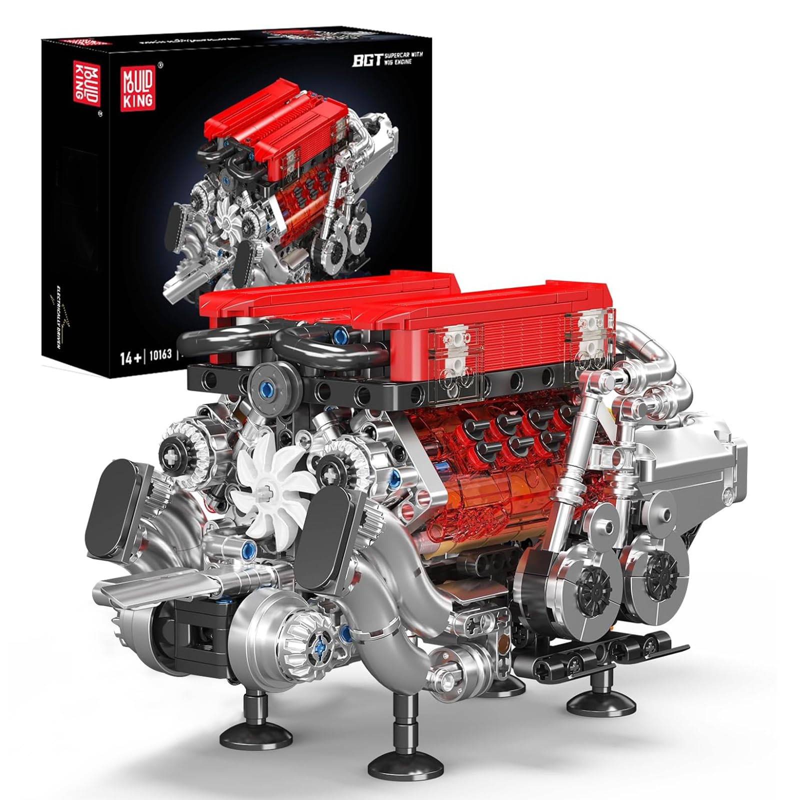 Mould King 10163 W16 Engine Model Building Kit 952+ Pieces STEM Toy with Motorized Function, Moving Pistons Toy Building for Adults