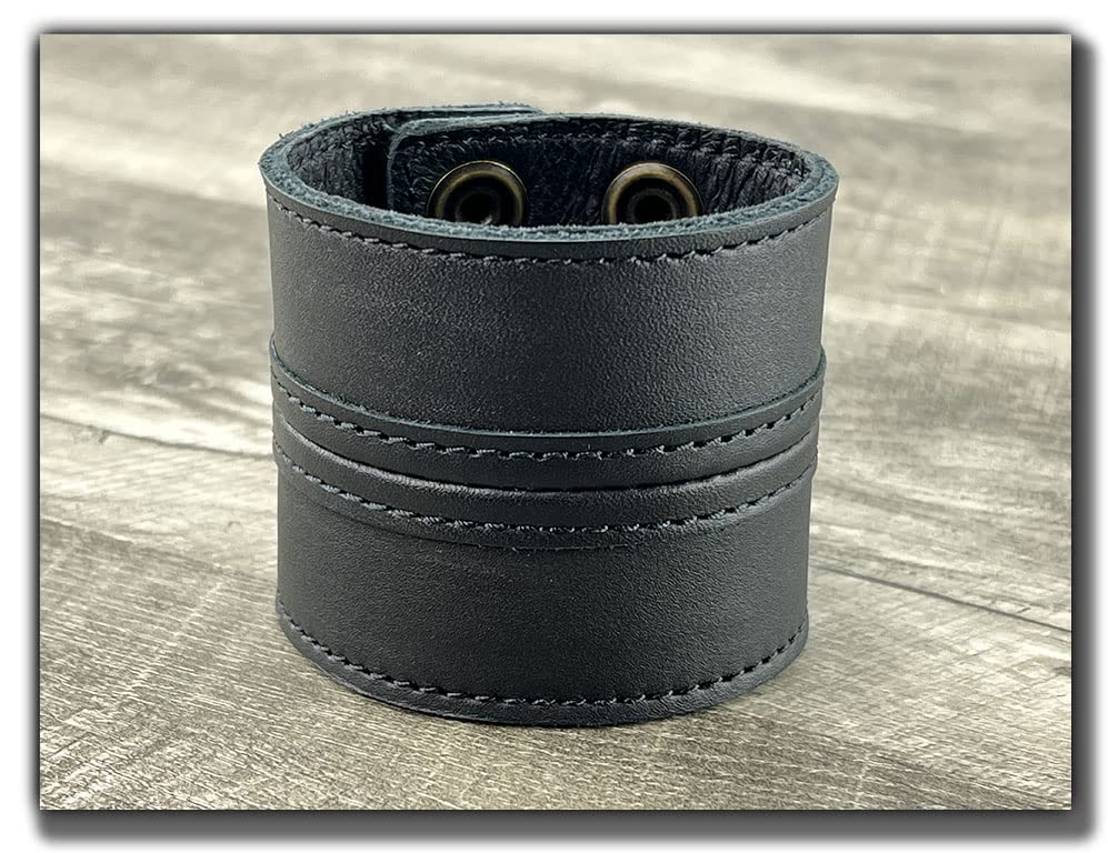Pulsera de cuero estilo brazalete ancho unisex miniatura 3