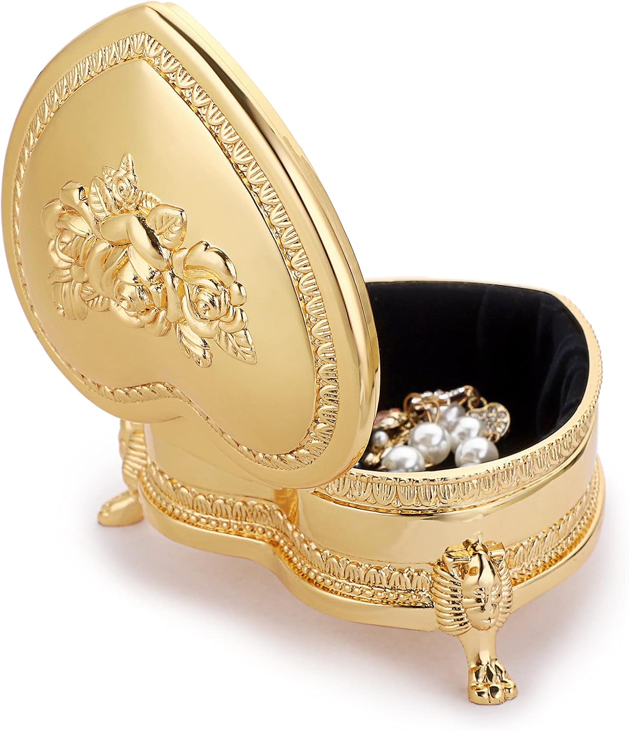 Hipiwe Vintage Metal Jewelry Box with Antique Flower Carved, Small Heart Shape Trinket Organizer Box Earrings Rings Necklace Bracelet Storage Holder, Keepsake Gift Box for Women - Image 7