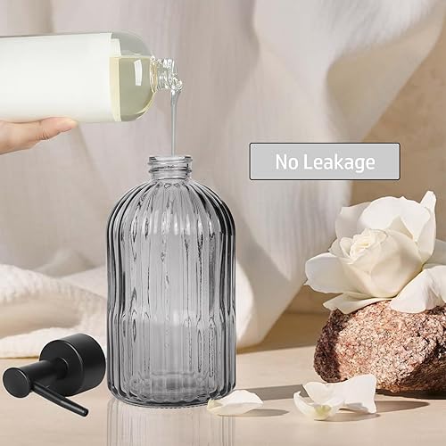 Miniatura 6 de Dispensador de jabón de vidrio con bomba negra de 14 onzas, dispensador de loción de platos de mano con bomba de plástico, para cocina, baño