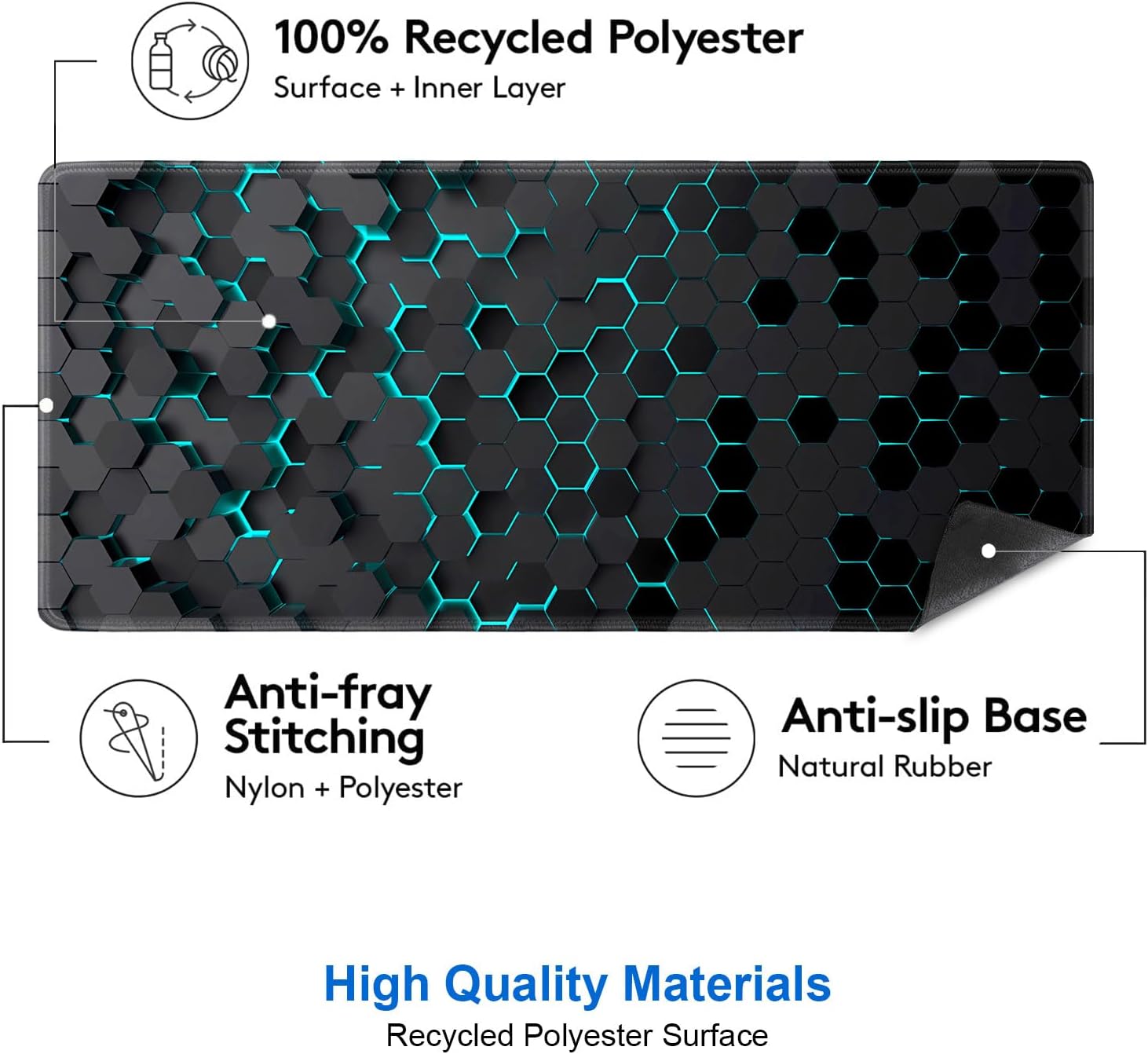 IMAYONDIA Black Blue Honeycomb Modern Gaming Large Mouse Pad XL(35.4x15.7 in), Geometric Shapes Cool Extra Large Mousepad, Computer Pad, Non Slip Rubber Desk Pad Mat image 3