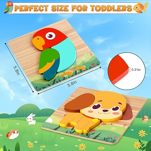 Miniatura 4 de Rompecabezas de madera para niños pequeños de 1 a 3 años, rompecabezas de animales de mascotas para bebés de 12 a 18 meses, rompecabezas educativos