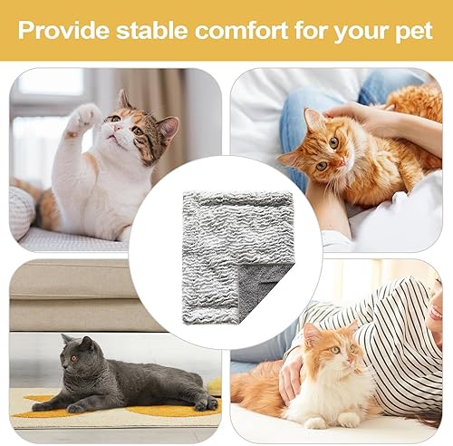 Miniatura 5 de Cama para gatos autocalentable Tapete de doble cara para mascotas de invierno, almohadilla de calentamiento de forro polar de felpa, diseño de capa