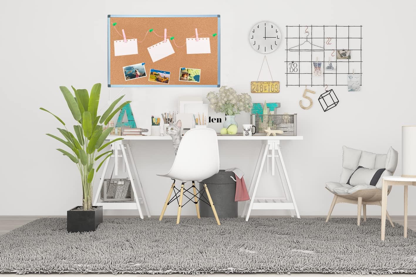 A AIRLLEN Cork Bulletin Board 18x24 Inches with Aluminum Frame, Includes 12 Push Pins & Mounting Hardware, High-Density Natural Cork Notice Board for Wall, Office, Home, Classroom, Kitchen,Kids Room