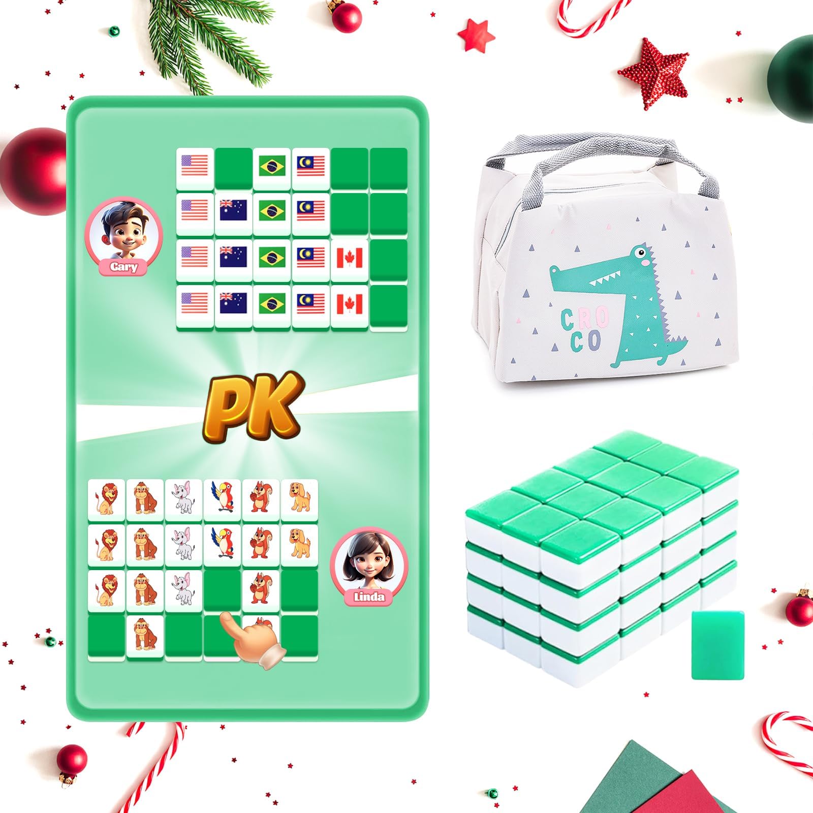 WELLATENT Seaside Escape Game Blocks Mahjong Sets with 49 Tiles 40mm Pet and Flag Pattern.
