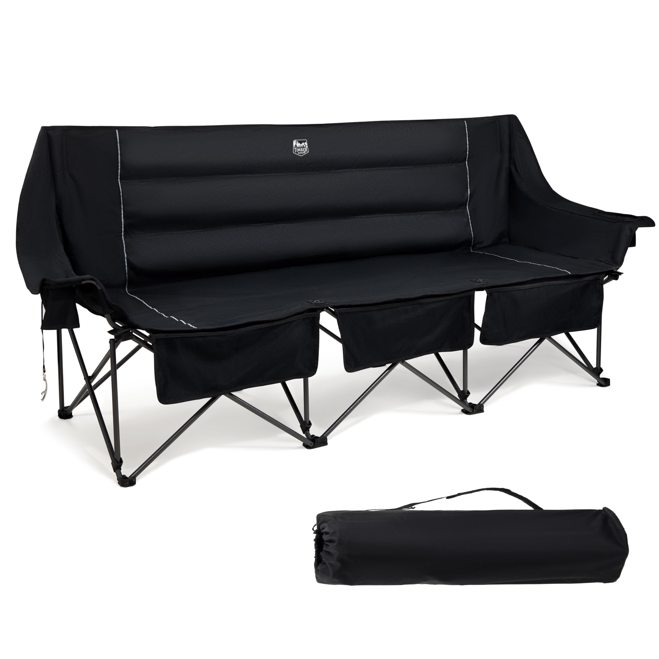 TIMBER RIDGE Campingstuhl Faltbar 3 Personen Übergroße Sitzbreite 218cm, Camping Sofa XXXL 3 Sitzer mit Großvolumige Seitentaschen Camping Stuhl Hohe Lehne Extra Lang für Outdoor Garten Sportevents