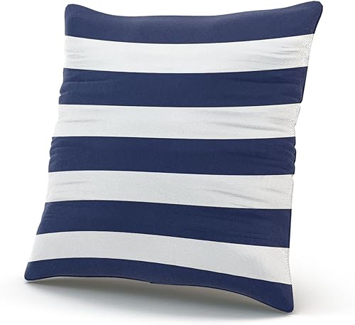 Miniatura 2 de Funda de almohada cuadrada de diseño de belleza personalizada con diseño de rayas azul marino y blanco, con cremallera de un lado impreso de 18 x 18