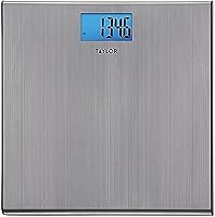 Taylor Digital Bathroom Scale 440 lb Capacity Stainless Steel Platform Blue Backlit LCD Step-On Tech
