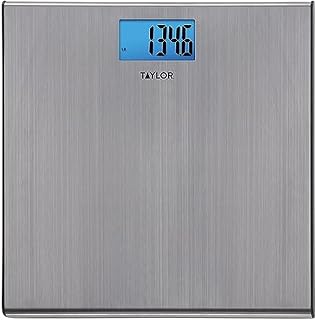 Taylor Digital Bathroom Scale 440 lb Capacity Stainless Steel Platform Blue Backlit LCD Step-On Tech