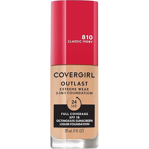 Covergirl Outlast Extreme Wear 3-in-1 Full Coverage Liquid Foundation, SPF 18 Sunscreen, Classic Ivory, 1 Fl. Oz.