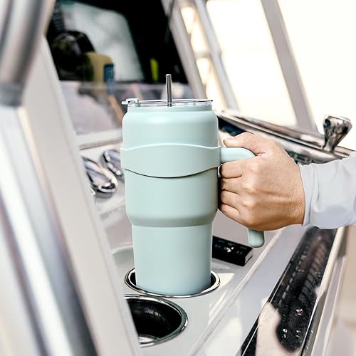 Miniatura 7 de LiqCool Vaso de 40 onzas con asa y tapa con pajilla, vaso aislado de acero inoxidable, taza para café helado, vaso para mujeres y hombres, se