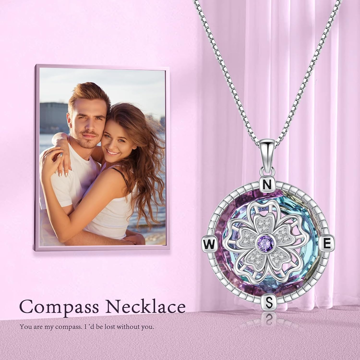 Go in the Direction of Your Dream Compass Necklace Irish Celtic Knot Round Medallion Compass Pendant for Women 925 Sterling Silver Moonstone Graduation Birthday Jewelry 18"+2"