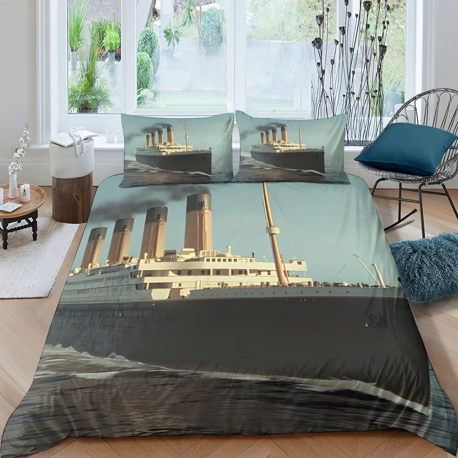 Ctjqhvkz Style-8 3D Printed Titanic Ocean View Fitted Sheet Microfiber Soft Mattress Cover Bedroom Decor For Adults Teens Single（135X200cm）