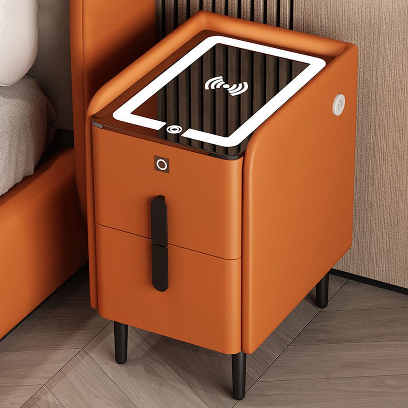 BHGFYXBS Nightstand With Charging Station And Fingerprint Lock,Bedside Tables W/2 Large Capacity Drawers,Led Smart Night Stand Table,Orange-35X40X50Cm,Orange-25X40X50Cm,Orange-25x40x50cm