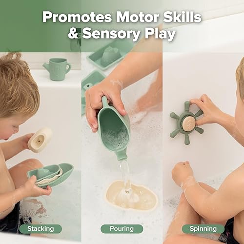 Miniatura 5 de Haakaa Juguetes náuticos de baño de silicona para bebés, juguetes de baño apilables de silicona de grado alimenticio para bañeras, piscinasplayas,