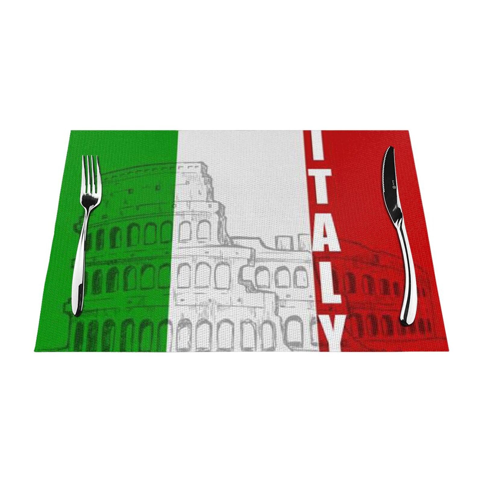 PVC Placemat Set of 1 PCS, 45x30 CM, Roman Colosseum Italian Flag Printed Non-Slip Heat Resistant Place Mats for Kitchen Dining Table Indoor Outdoor