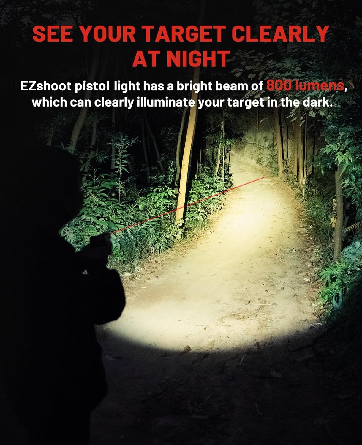 EZshoot 800 Lumens Pistol Light Laser Combo Rechargeable, Pistol Flashlight with Slidable Rail Compatible with Glock and Picatinny Rail, Gun Light with Red Laser Beam, Desert Tan