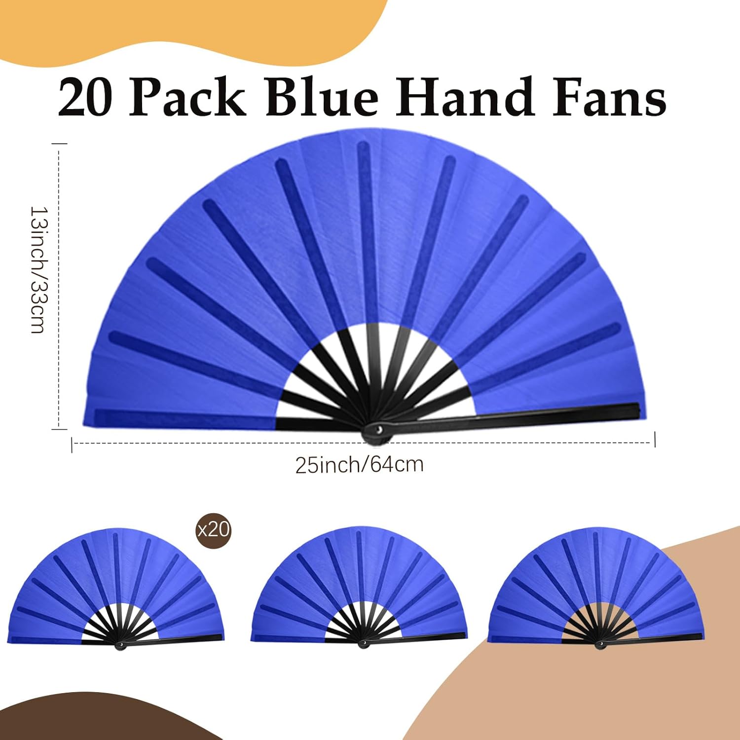 20 PCS Large Folding Fans Set for Line Dance & Popping, Chinese Kung Fu Hand Fans for Line Dancing for Men Women - Royal Blue