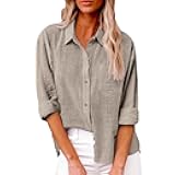 Button Down Shirts for Women Long Sleeve Lapel Gauze Tops Cotton Linen Shirt Collared Loose Casual Blouses