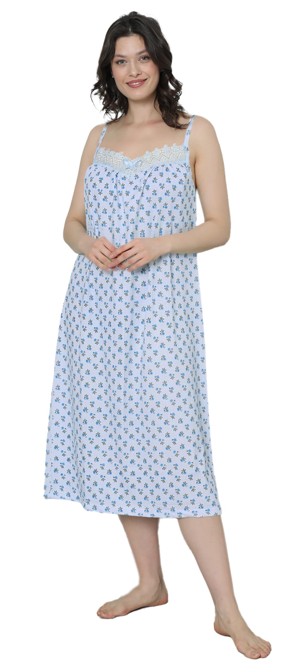 Nuisette Femme En Coton Doux - Coupe Ample Sans Manches, Bretelles Larges - Idéale Pour La Nuit