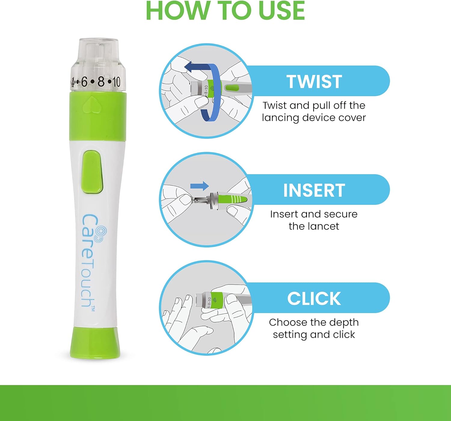 Microlet Lancing Device with Care Touch 100 Multi Colored Twist Top Lancets 30 Gauge : Health & Household