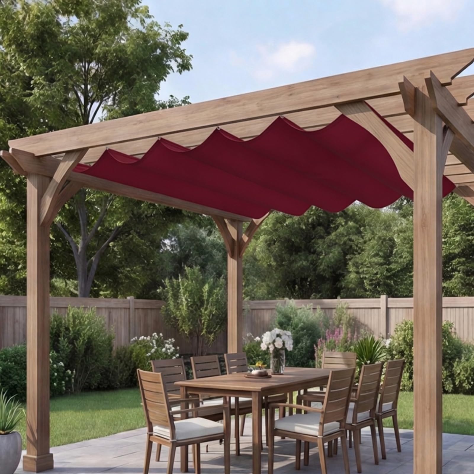 Voile d'ombrage à vague rétractable anti-UV pour pergola et balcon