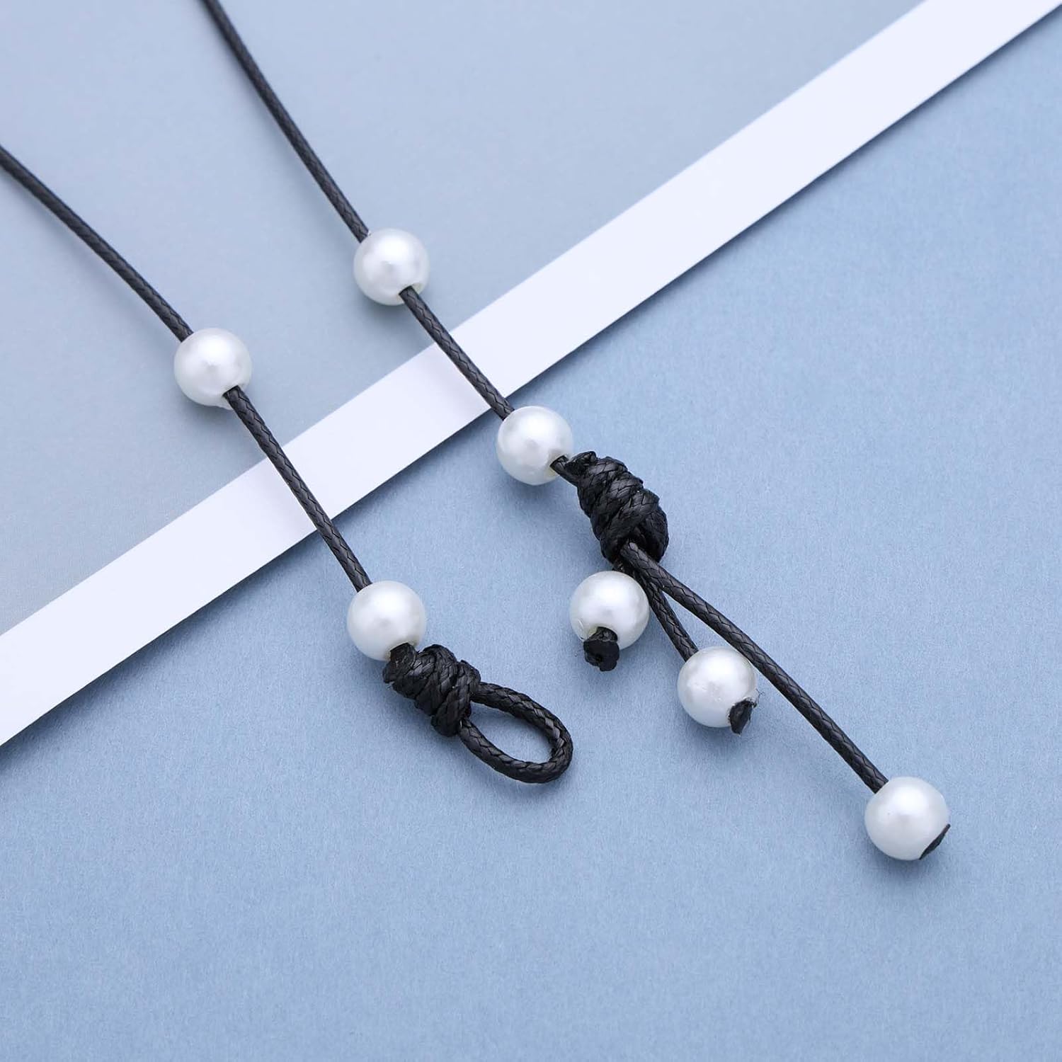 Vintage Black Leather Pearl Choker Necklace Leather Y Lariat Necklace Pearl Tassel Drop Necklace Vegan Leather Necklace Jewelry for Women - Image 7