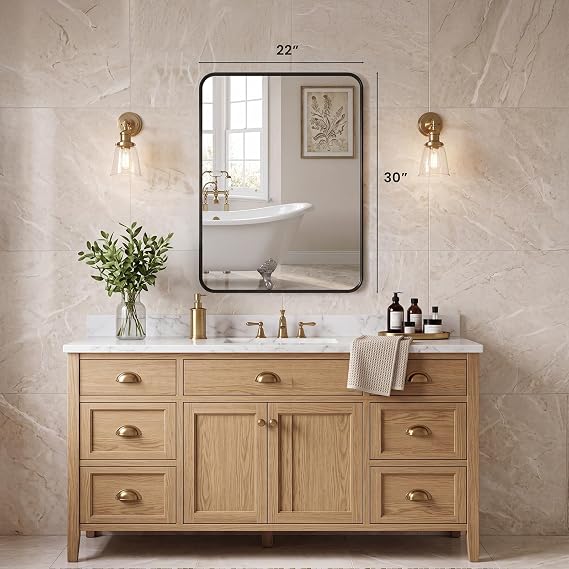 Sweetcrispy Bathroom Wall Mirror, 30x22 Inch Mirror for Over Sink, Black