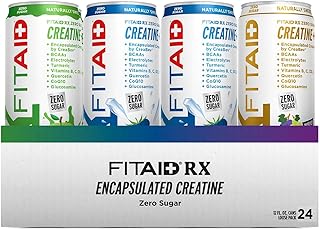 FITAID RX Zero Sugar, Encapsulated Creatine, Workout Recovery Drink, All-In-One Blend, BCAAs, Glucosamine, Turmeric, B-Complex, Electrolytes, Variety Pack, 12 Fl Oz (Pack of 24)