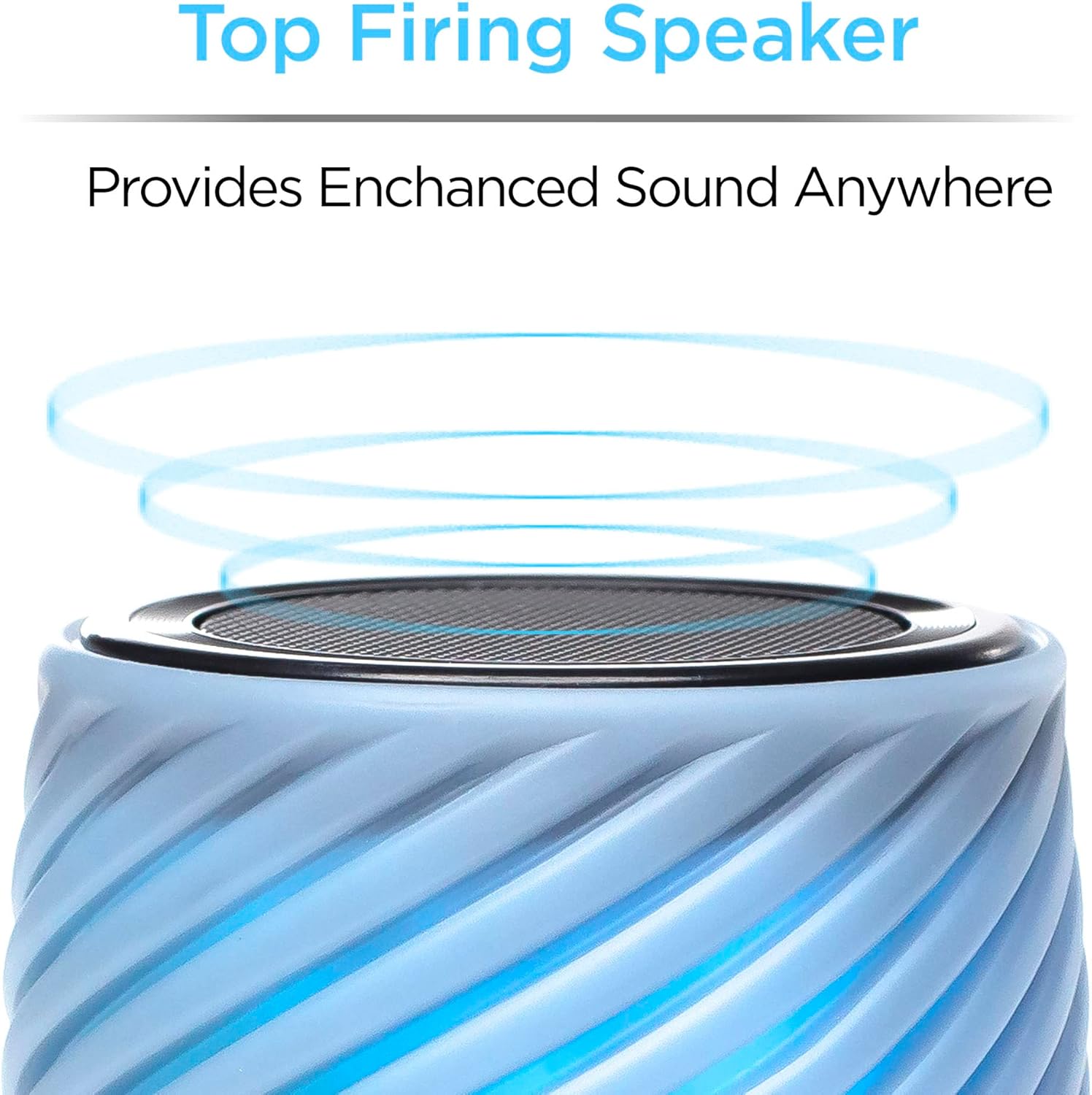 Close-up of the iHome IBT50 speaker's top, illustrating sound waves emanating from it.