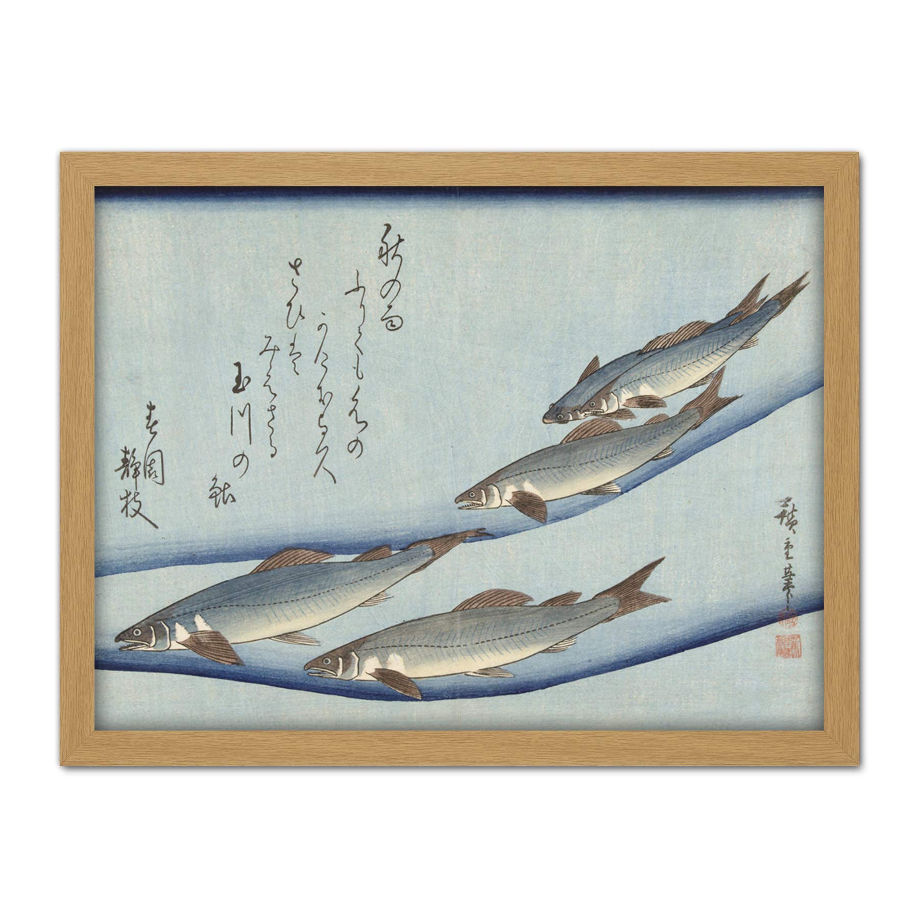 Artery8 Hiroshige Trout Animals Fish Japanese Artwork Framed Wall Art Print 18X24 Inch