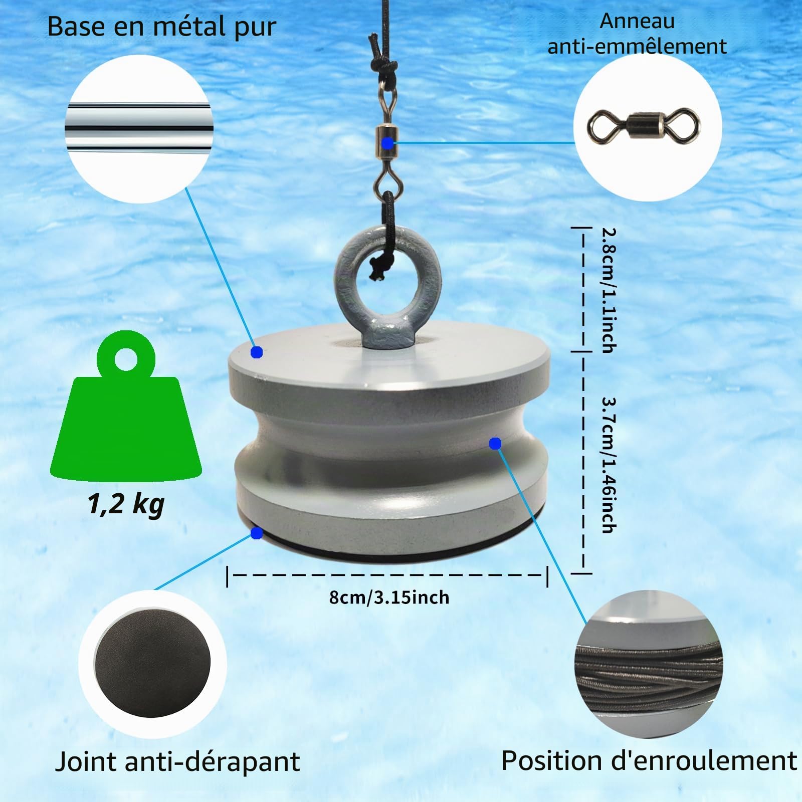 Kit d'entraînement de tennis avec balles de tennis de qualité supérieure et pied en métal de 1,2 kg - Jeu de balle innovant et appareil d'entraînement de tennis pour l'extérieur, le jardin, le