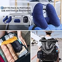 Vista 5 de Sunany Almohada de cuello para viaje, almohada inflable de avión que soporta cómodamente la cabeza, el cuello y la barbilla, almohada de viaje Azul