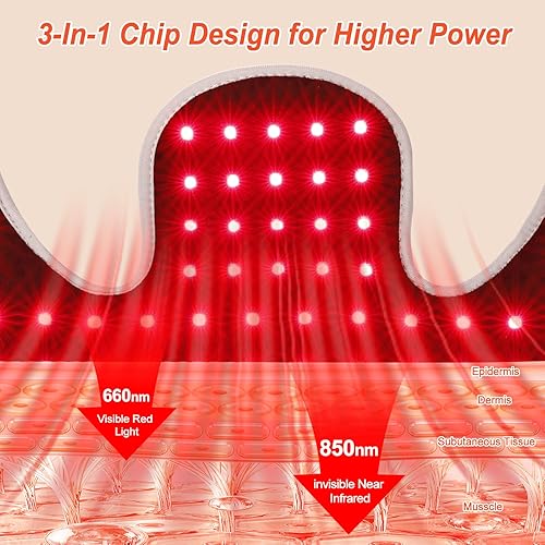 Miniatura 4 de Cholas Terapia de luz roja para cuello y hombros 3 en 1 con cuentas LED de 660 nm y 850 nm, cinturón de terapia de luz infrarroja para cuello,