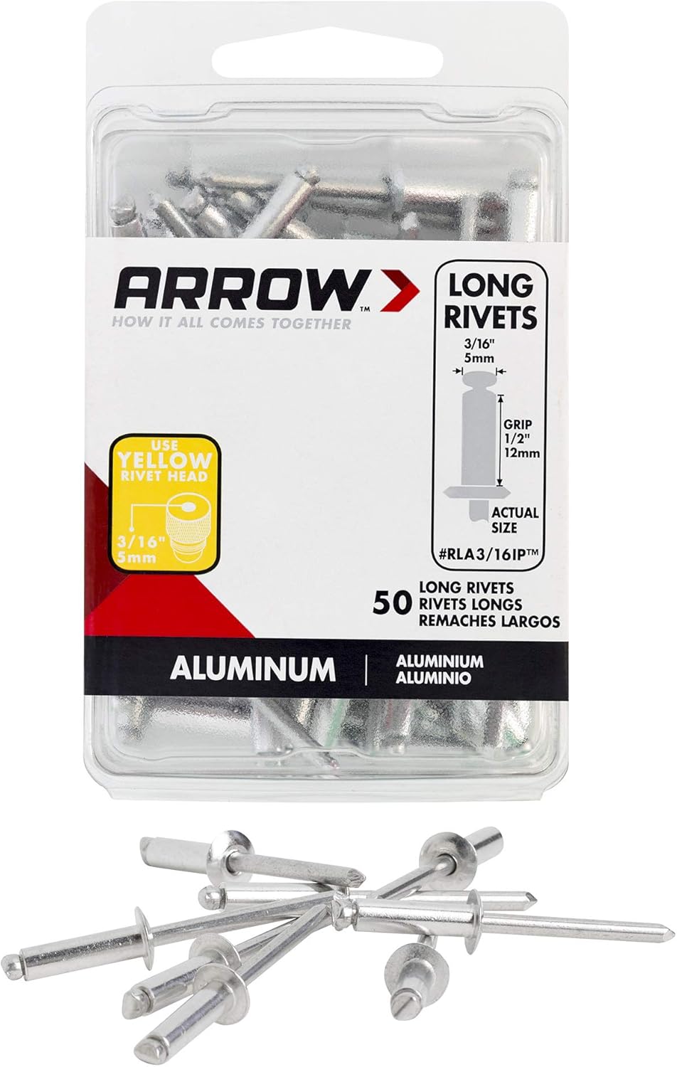 Arrow RLA3/16IP 3/16-Inch Aluminum Pop Rivets 50-Pack - Strong Grip for Metal, Fabric, Leather & Auto Repairs