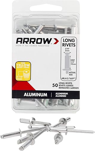 Arrow RLA316IP Remaches largos de aluminio de 316 pulgadas para metal, tela, cuero y reparación de automóviles, paquete de 50
