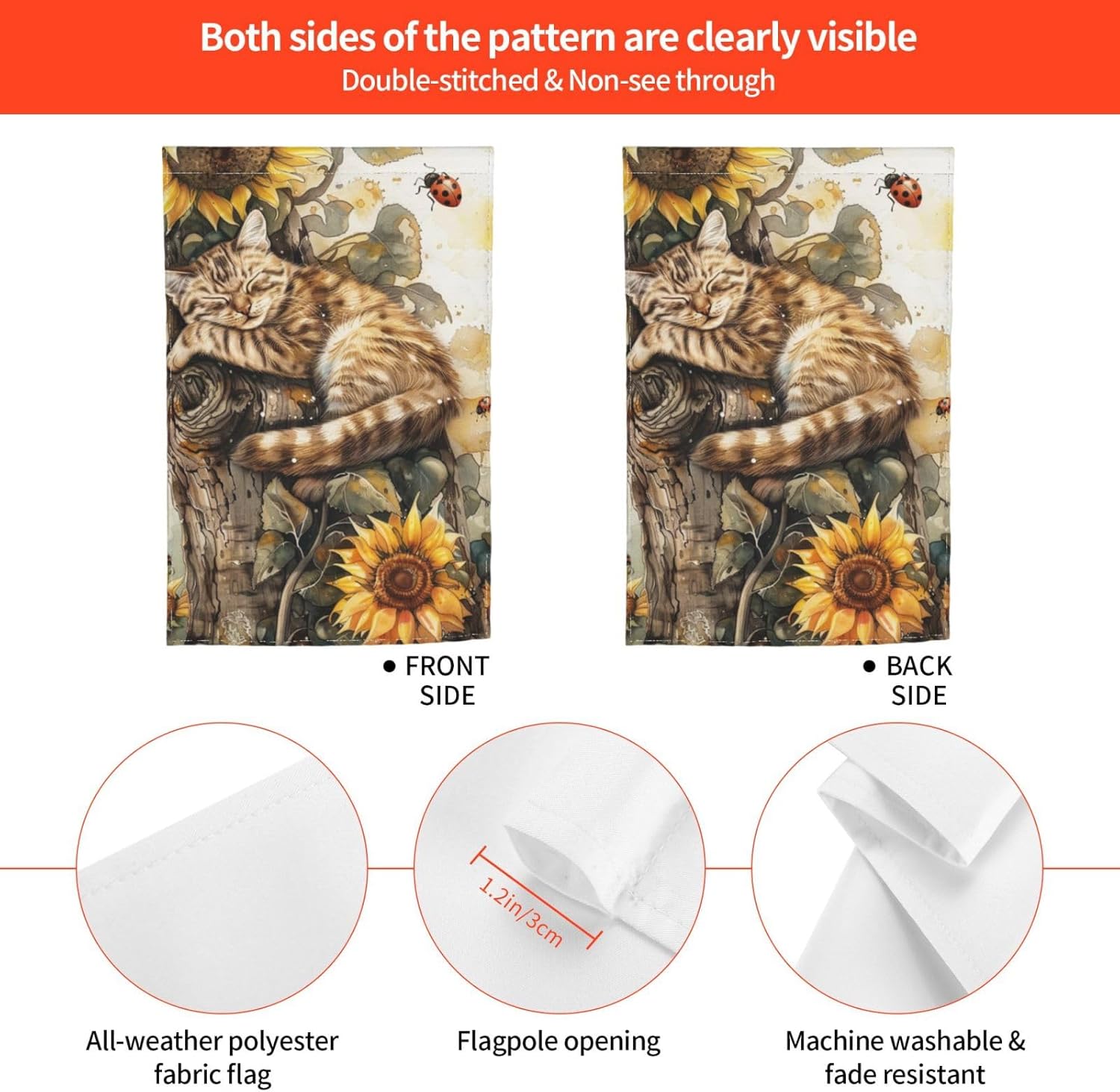 Cute Cat Garden Flag 12x18 Inch Double Sided, Sunflower Yard Flag For Outdoor, Summer Seasonal Decors For Farmhouse Holiday Outside - Image 7