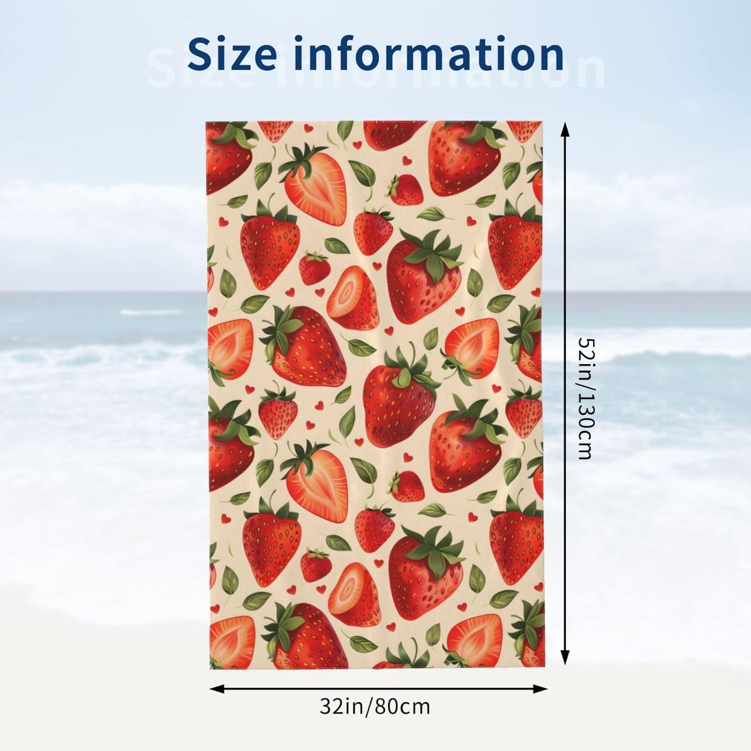 Juicy Strawberry Beach Towel, Microfiber Oversized Quick Dry Sand Proof Lightweight Bath Pool Sweet Fruit Towel for Women Adults Kids, Soft Absorbent Towels for Travel Swim 32×52 in