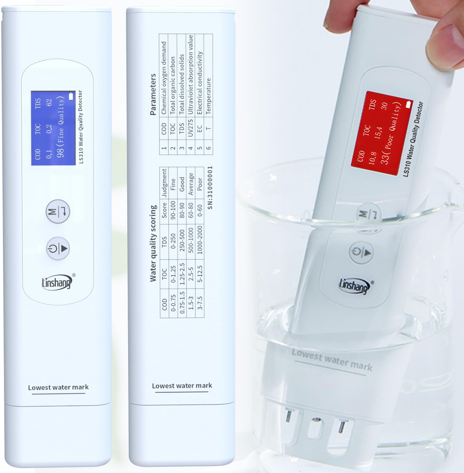 Professional 6-in-1 TDS, TOC, COD, UV275, EC & Temperature Meter, Accurate Reliable Water Analyzer, Digital Water Tester for Drinking Water, Hydroponics, Industrial Water, Aquariums, Tap