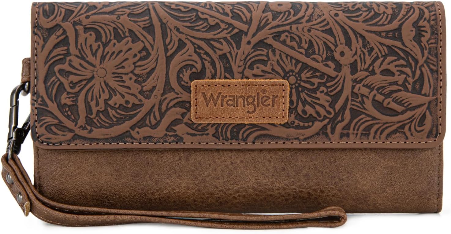 Montana West X Wrangler Western Wallets for Women Trifold Wristlet Wallets Large Capacity Women Clutch Wallet with Coin Purse