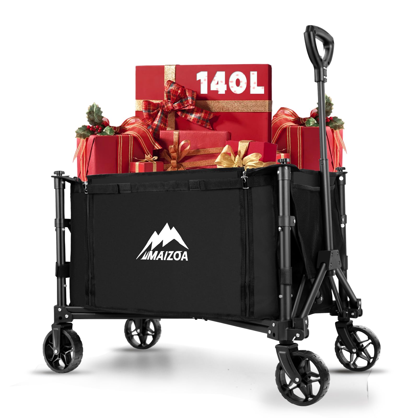 Collapsible Wagon, 330lbs Load Capacity, Dual Side Zipper, Heavy-Duty Steel Frame, 600D Oxford Fabric, Ergonomic Handle, Wear-Resistant, Perfect for Outdoor, Garden, Grocery, Camping