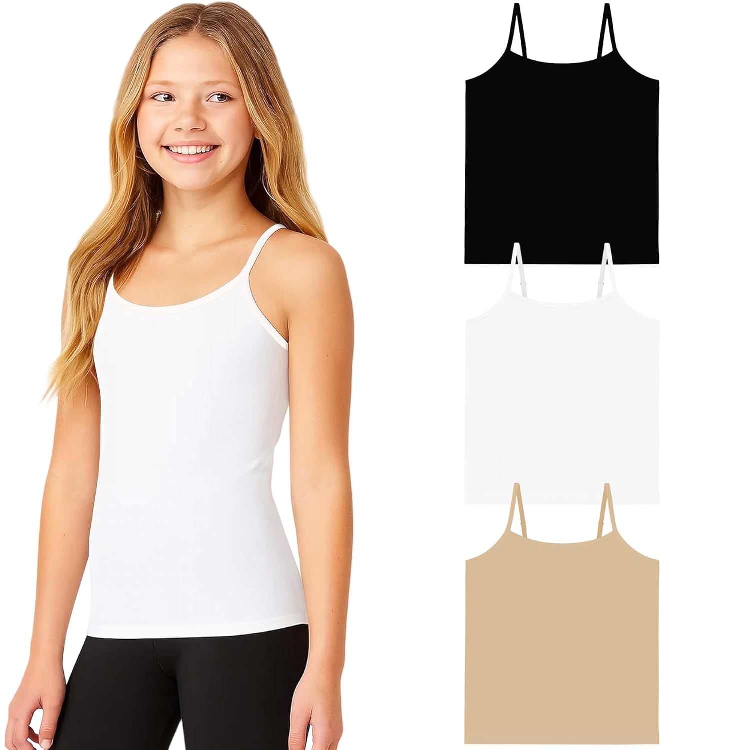 Pepperika Cotton Padded Camisole for Girls Starter Bra Innerwear Slip for Teen Girls Vest Cami with Adjustable Straps Covers Nipples Perfect for School