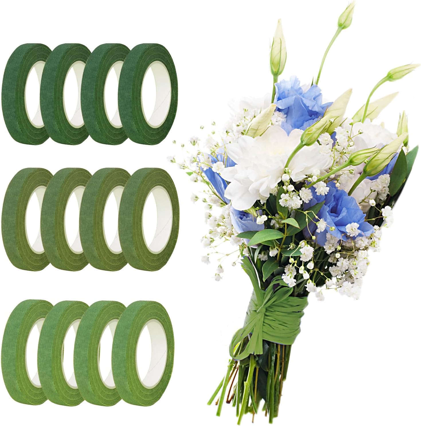 12 Rolls Floral Tape for Fresh Flowers, 1/2 Inch 30 Yard Flower Tape, Florist Tape for Bouquets Floral Arranging Stem Wrap Craft (Green)