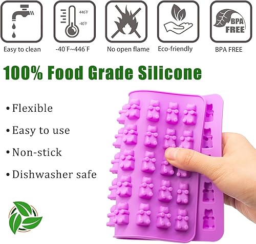 Miniatura 3 de HKUCFTT Moldes de goma para caramelos, molde de oso de goma de silicona con 2 goteros, moldes de silicona antiadherentes que incluyen corazones,