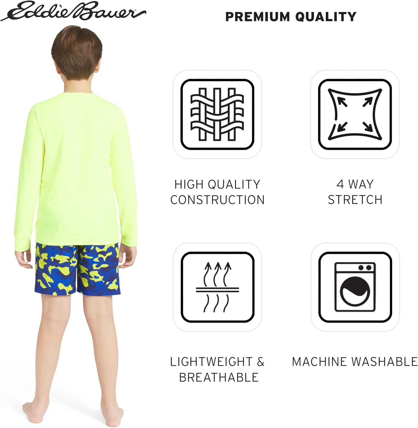 Eddie Bauer Boys' Swim UPF 50+ Long Sleeve Sun Tee Rash Guard Shirt