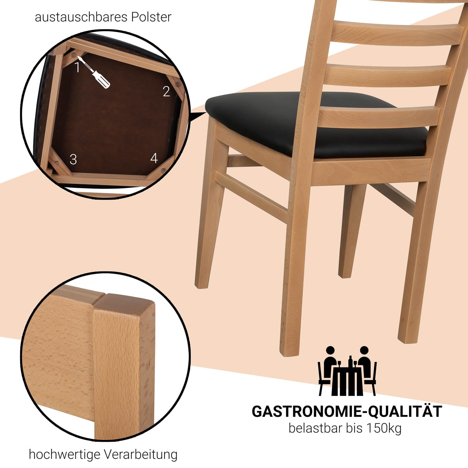 Staboos Esszimmerstühle 2er Set Massivholz Buche, Natur/Schwarz CH62
