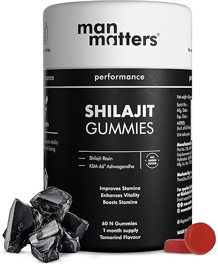 Man Matters Pure Himalayan Shilajit/Shilajeet Gummies with 75% Fulvic Acid & KSM 66 Ashwagandha | Boosts Stamina, Strength & Improves Energy Levels...