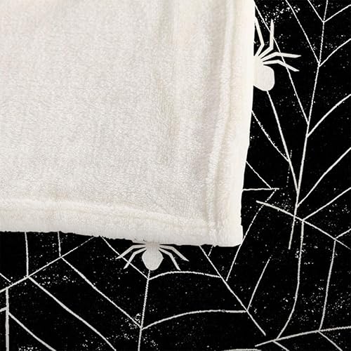 Miniatura 7 de Mugod Manta de Halloween con fondo de grunge blanco y negro con telarañas decorativas, suaves, cálidas, acogedoras, de franela de felpa para bebé,