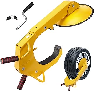 VEVOR Antivol Voiture Universel Sabot de Roue Antivol 16-38 cm Bloque-Roue en Acier Q235 Robuste Grande Ventouse de 30 cm 2 Clés Dispositif de Blocage de Roue pour Véhicules Caravanes Camions Moto SUV